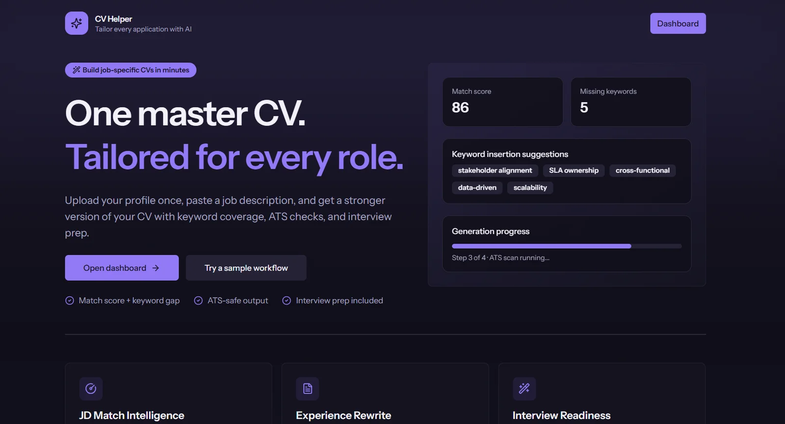 CV Helper — AI-Powered CV Tailoring & Interview Prep Platform screenshot